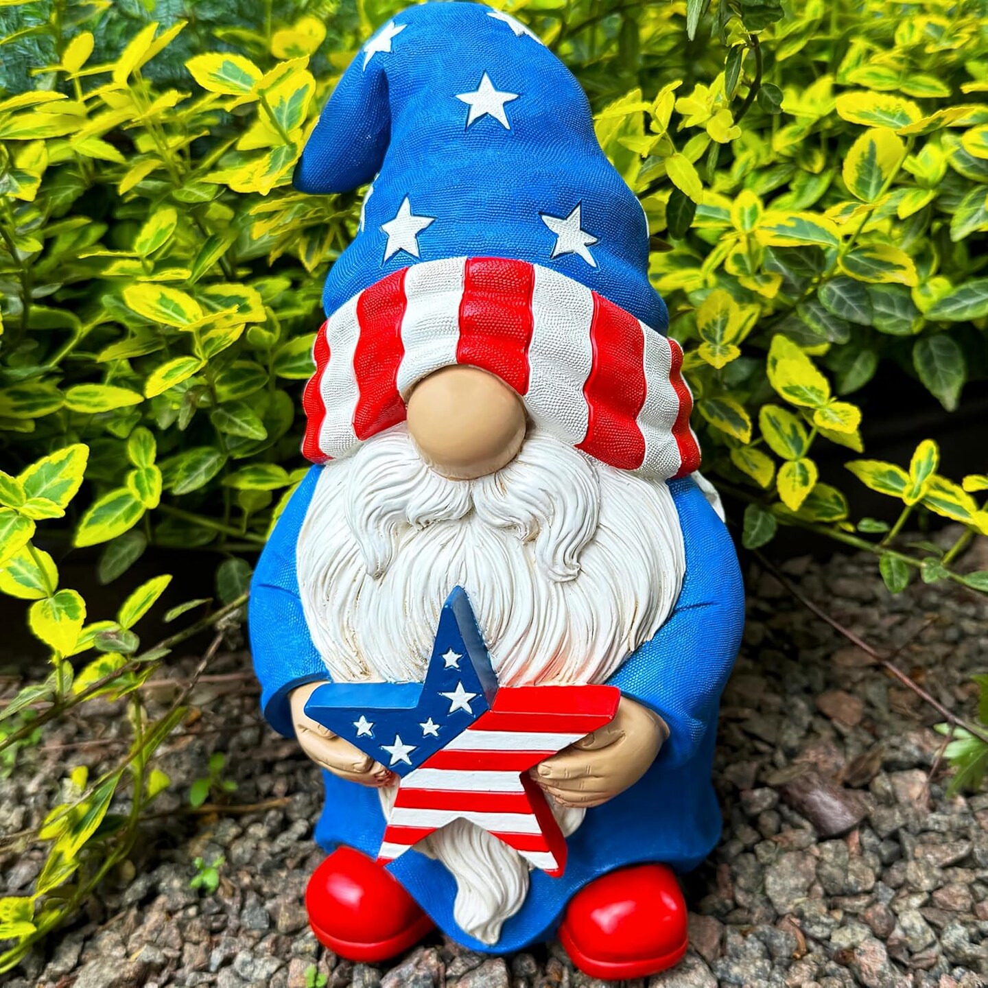 Garden Gnome - USA Patriotic Gnome Figurine - 9 Inch Tall Lawn Statue - for Outdoor or House Decor