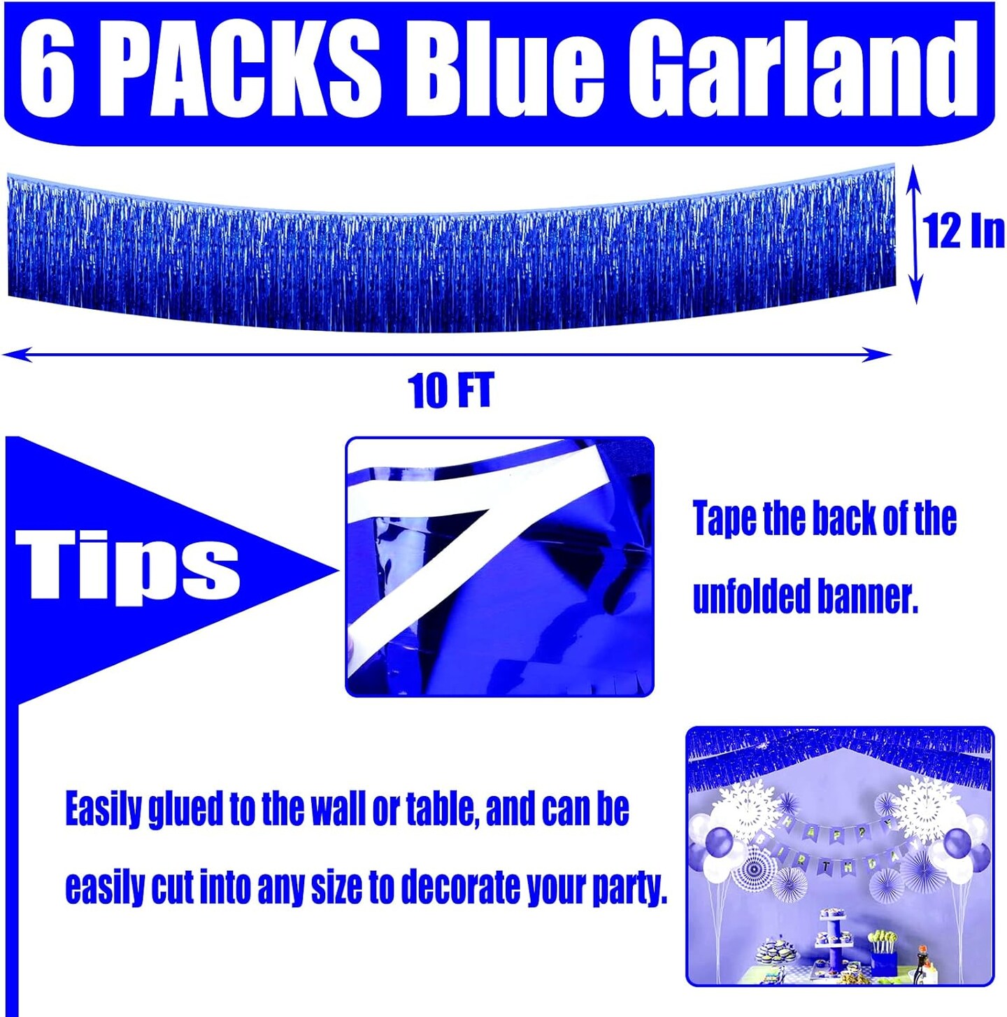 6 Pack 10 Feet Foil Fringe Garland for Party Decorations