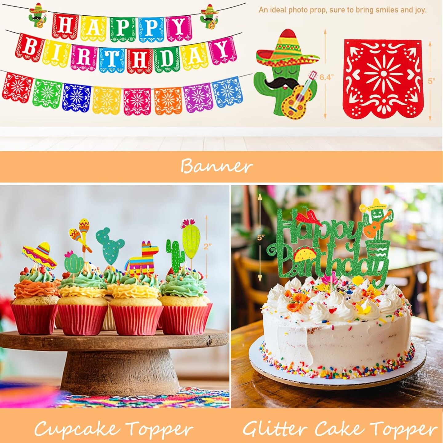 Mexican Birthday Party Decorations, Fiesta Birthday Party Decorations, Cinco De Mayo Supplies with 117 PCs Backdrop Papel Picado Banners Colorful Stripe Tablecloth