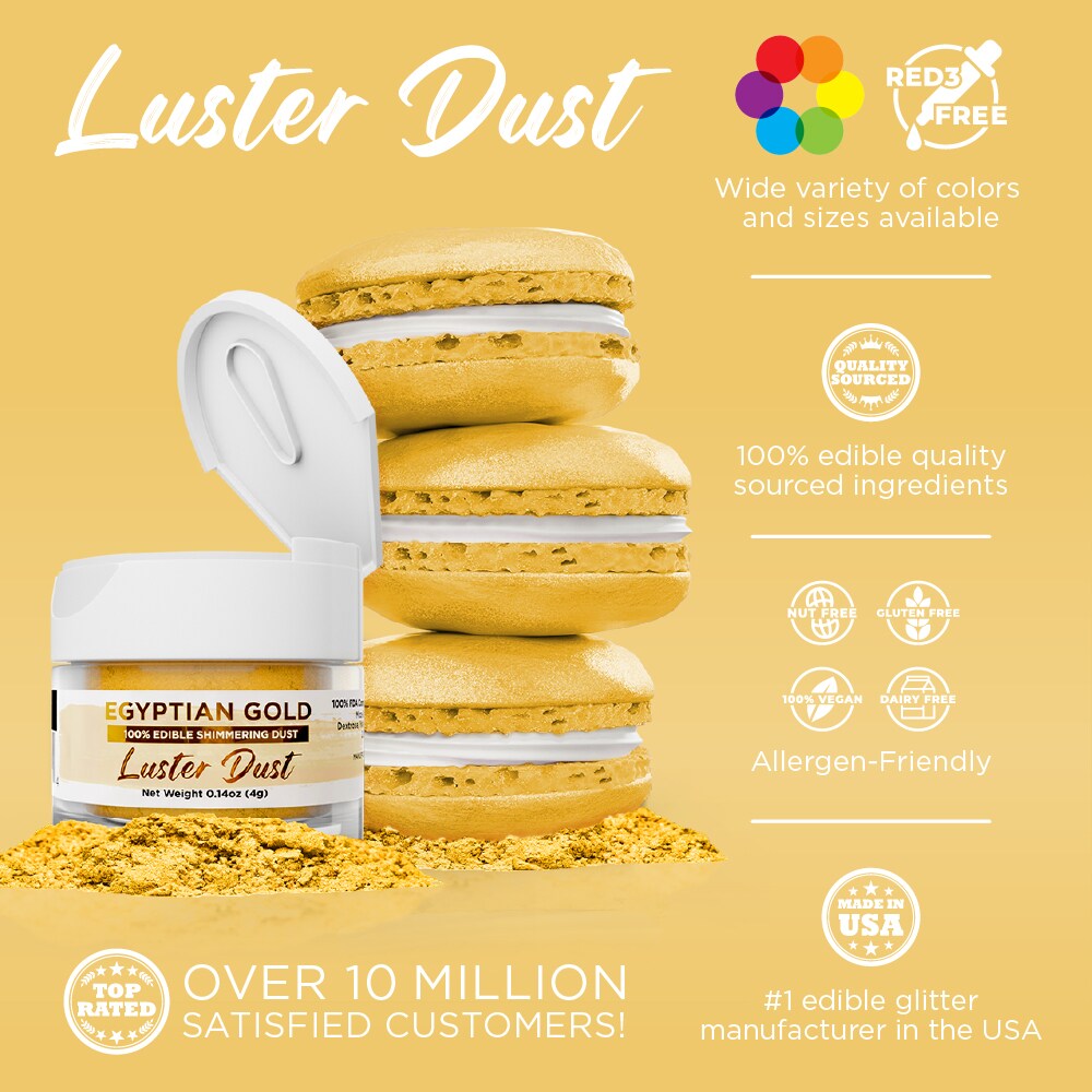 Bakell - Egyptian Gold Luster Dust (4g, 1x Jar) Edible Vegan Dust & Paint for Baking, Desserts and Beverages