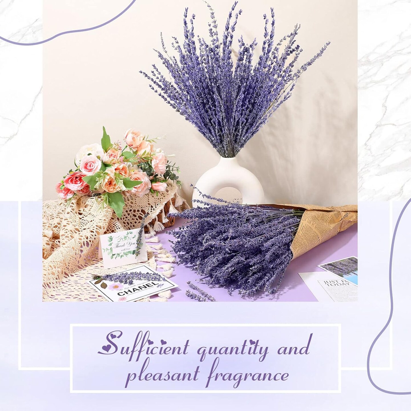 8 Bundles Dried Lavender Bundles 16 Inches 1120-1200 Stems French Dried Lavender Natural Dried Flowers Dried Lavender Bundle for Home Decorations Wedding Photo Props Party Flower Arrangement