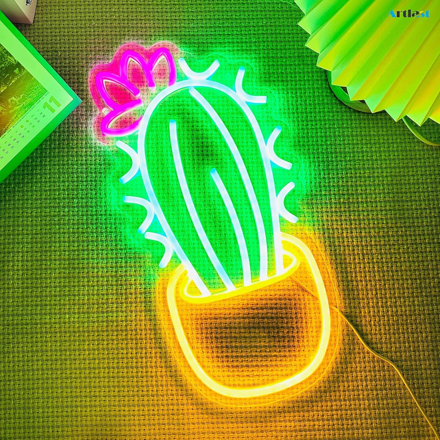 Summer Cactus Neon Sign with Flower &#x2013; LED Light Sign for Tropical Decor, Beach Vibes, and Aesthetic Wall Accent for Home, Nursery, and Party