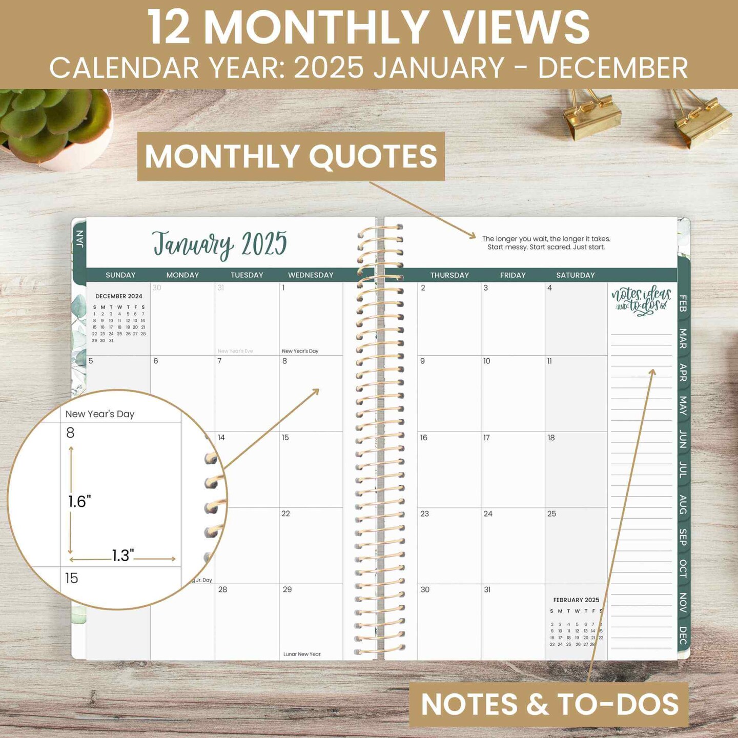 bloom daily planners 2025 Soft Cover Planner, 5.5&#x22; x 8.25&#x22;, Eucalyptus, White