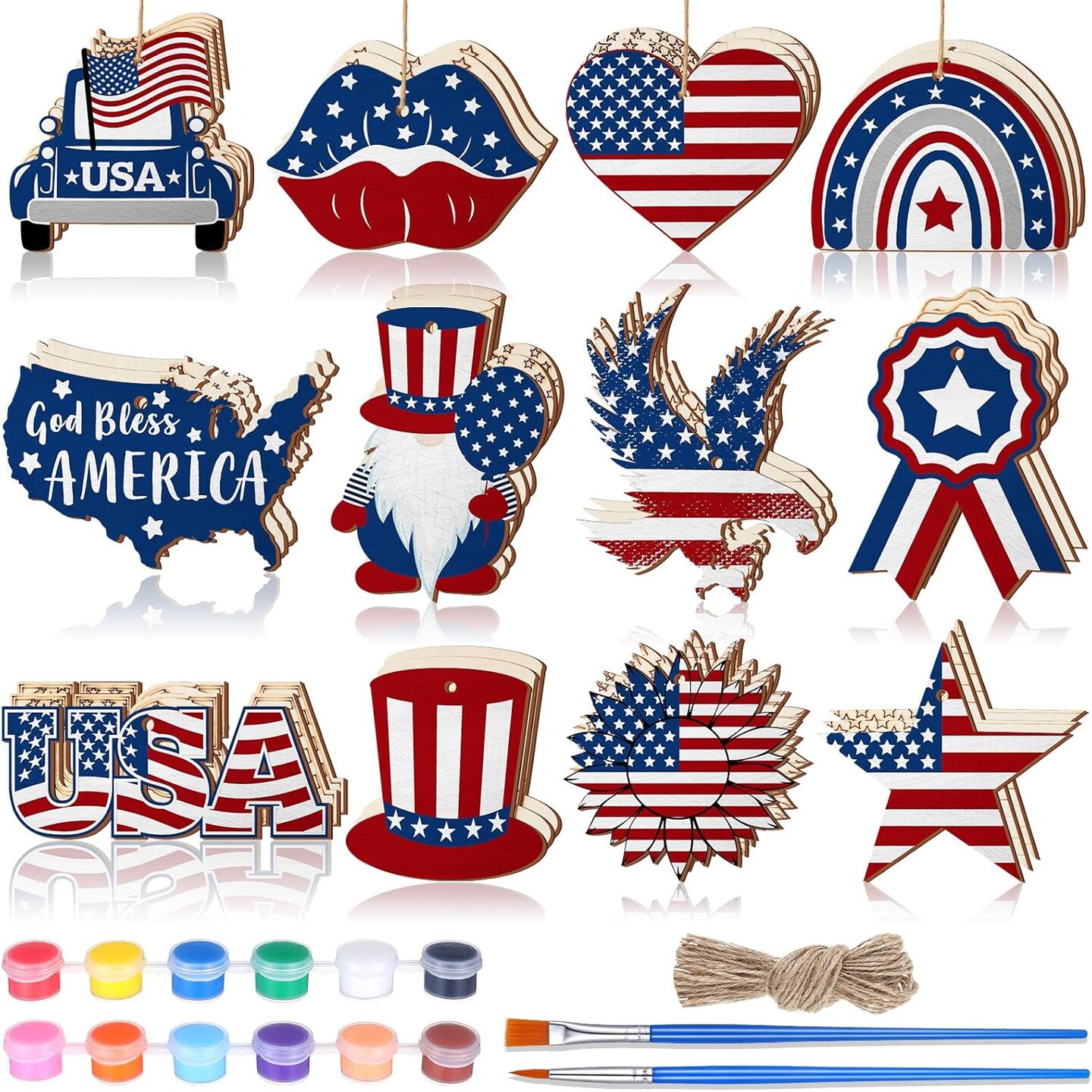 JellyArch 36 Pcs Patriotic Wood Cutouts