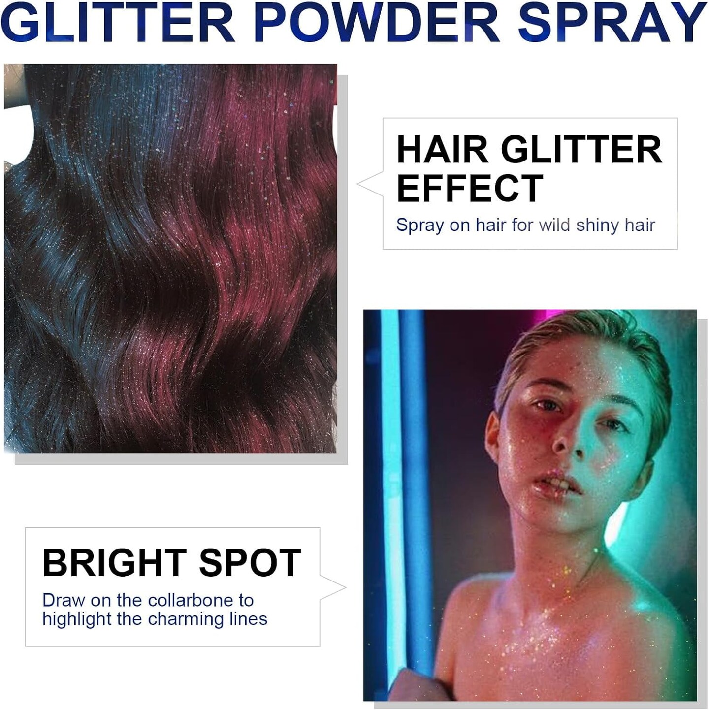 Body Glitter Spray for Hair and Body, Hairspray for Clothes, Long-Lasting Body Shimmer Spray Suitable for Stage, Festival Rave and Makeup Prom 2.11 Fl Oz