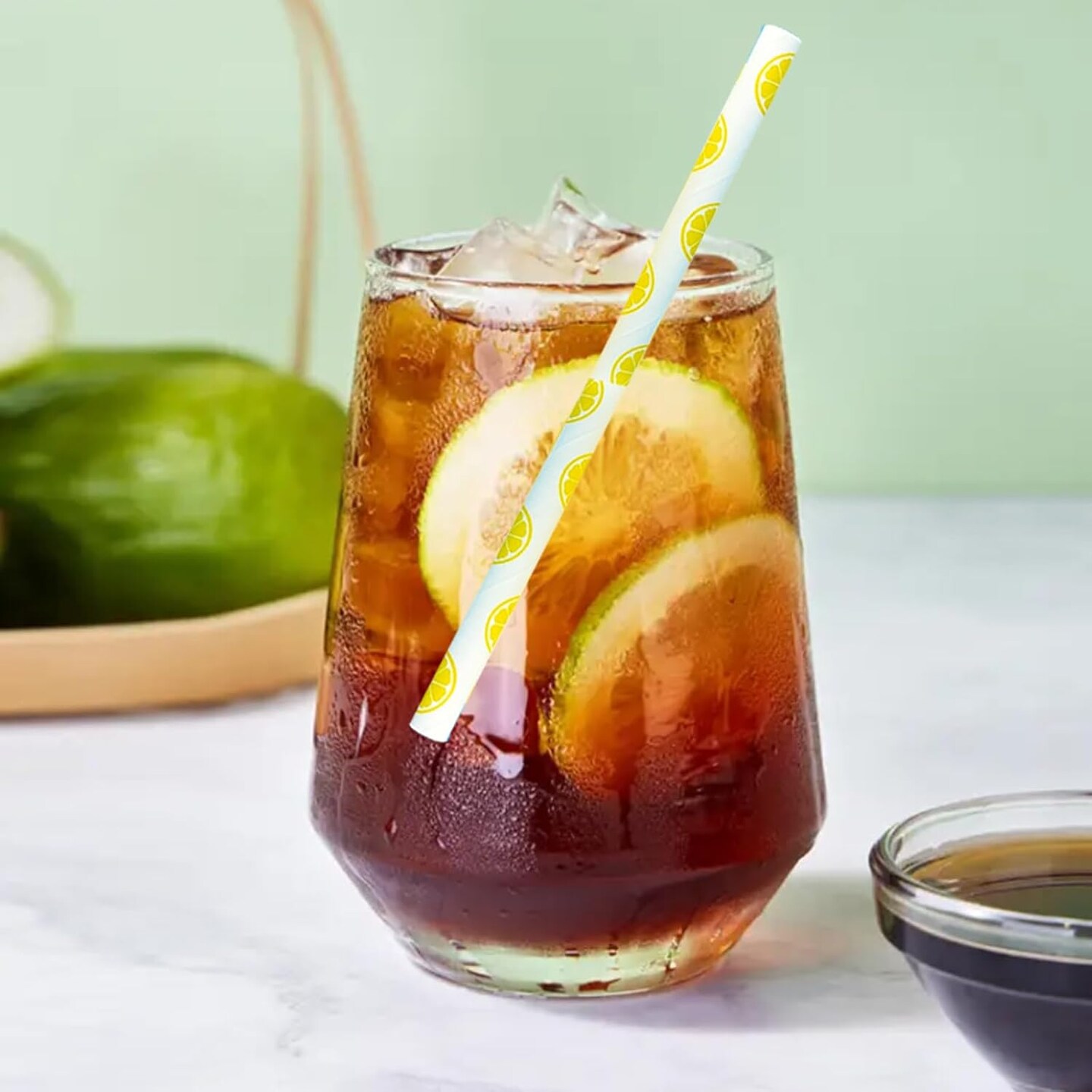 25 Pcs Biodegradable Yellow Paper Straws Lemon Baby Shower Party Straws Lemon Disposable Paper Straws for Drinking