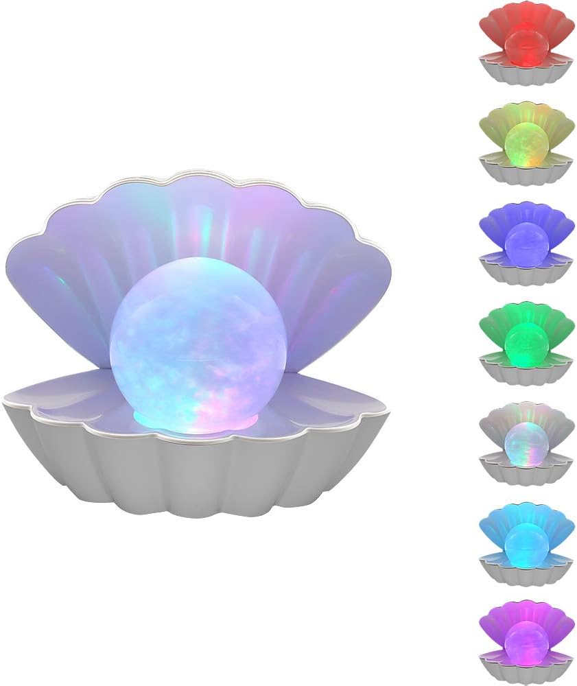 Summer Shell Pearl LED Night Light &#x2013; 8 Color Changing RGB Clamshell Mood Lamp for Beach-Inspired Bedroom, Relaxing D&#xE9;cor, &#x26; Coastal Vibes