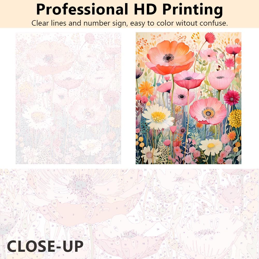 Paint by Number for Adults Flowers and Plants Paint Number Kits Floral Adults&#x27; Paint-by-Number Kits Color Paint by Number DIY Paint by Numbers Craft Kits for Adults, 16x20 Inch