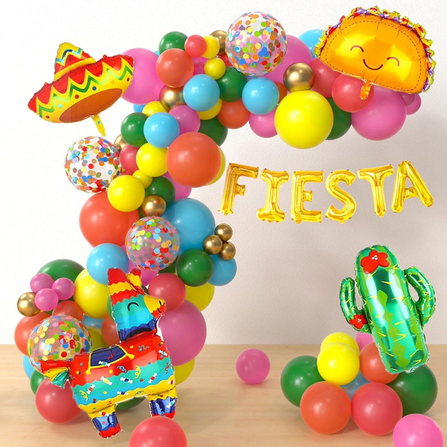 Fiesta Party Decorations, 130 Pcs Balloon Arch Kit for Cactus, Mexican Cinco de Mayo, Taco Theme Birthday, Baby Shower Supplies