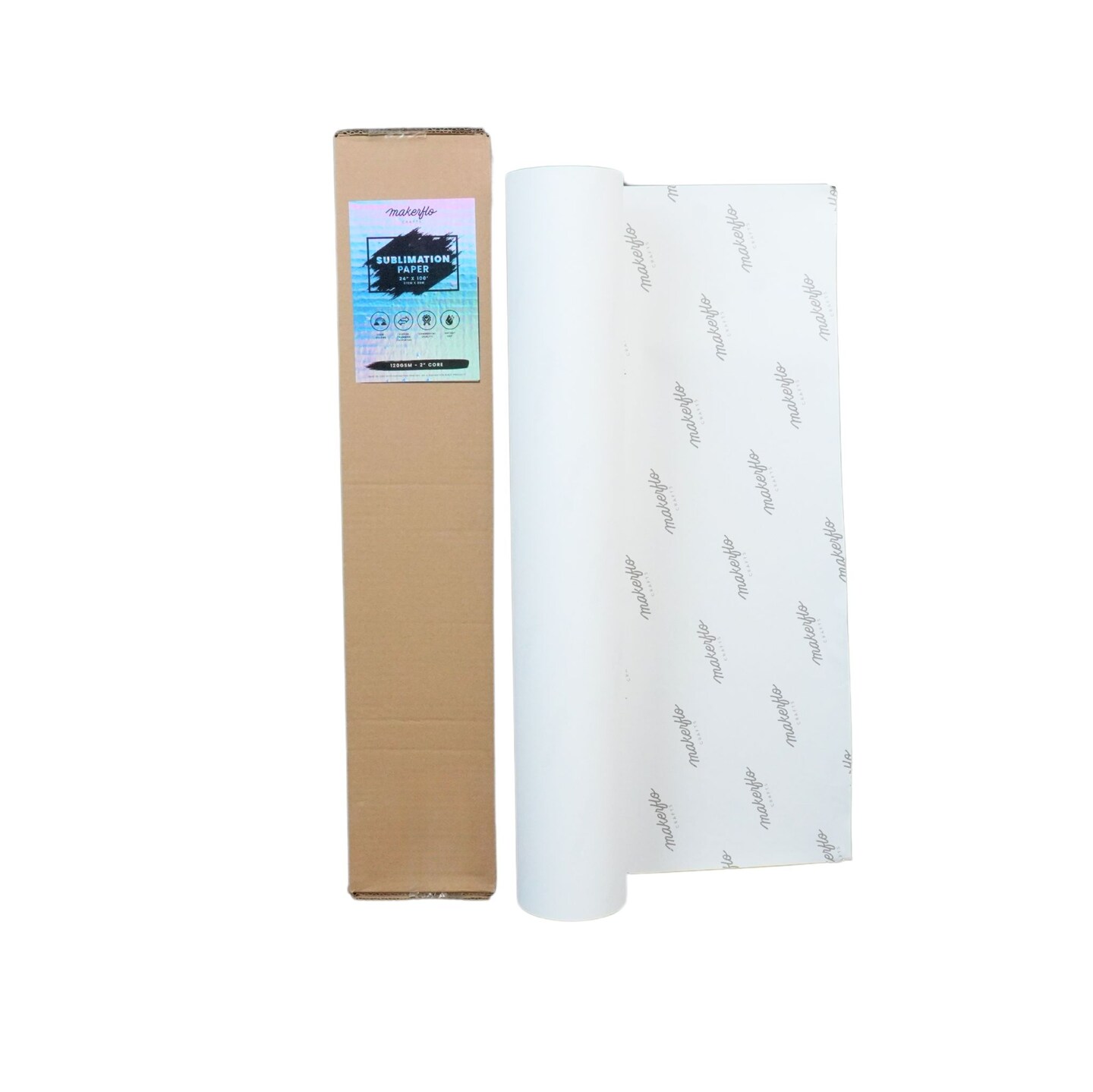 MakerFlo 24&#x22; x 100&#x27; Sublimation Paper 120GSM &#x2013; High-Quality 100 Foot Roll for Sublimation Printing &#x2013; Fast Drying, No Cracking, Fade Resistant, for Tumblers, Mugs, Shirts &#x26; Sublimation Blanks