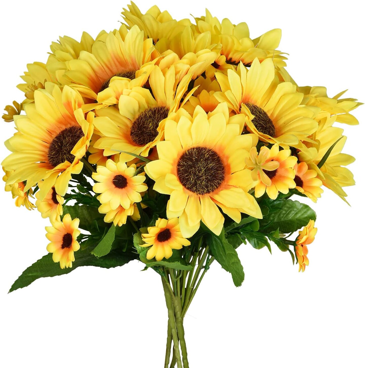 6 Pack Summer Floral Arrangement Artificial Sunflowers Bouquet, 12in Silk Sunflower Fake Flowers for Home, Wedding, Bride Holding Flowers, Floral Decor
