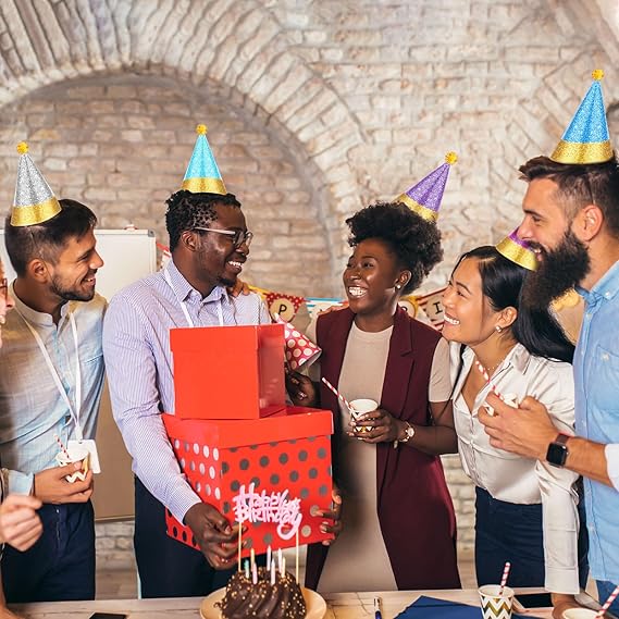 24 Pcs Colorful Party Hats with Pompoms, Glitter Birthday Party Cone Hats Paper Birthday Cone Hats for Birthday Party Supplies