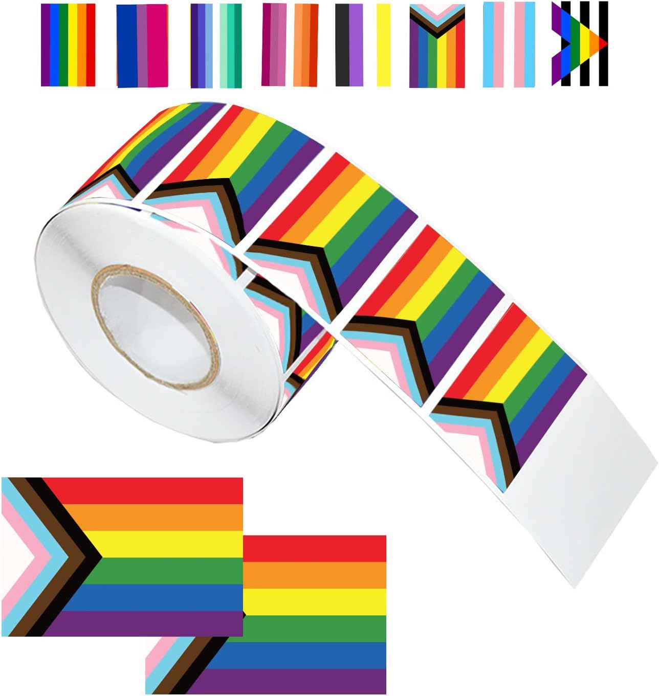 LGBTQ Pride Stickers, Progress Pride Flag Rectangle Self Adhesive Decal Waterproof Stickers for Parades and Events(1 Roll - 300 Stickers)