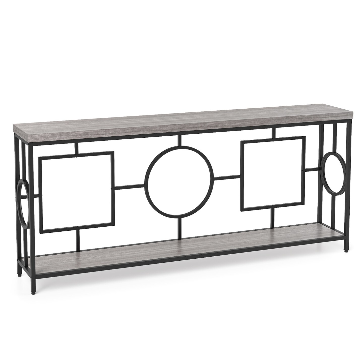 MDF Console Table, 2-Tier Metal Frame with Anti-Tip and Storage