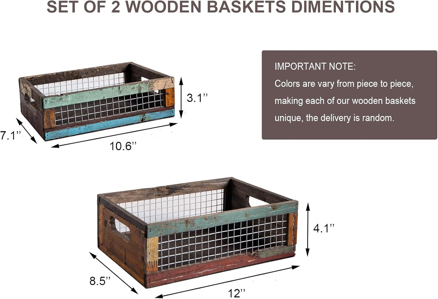 Set of 2 Small Decorative Wooden Storage Crates
