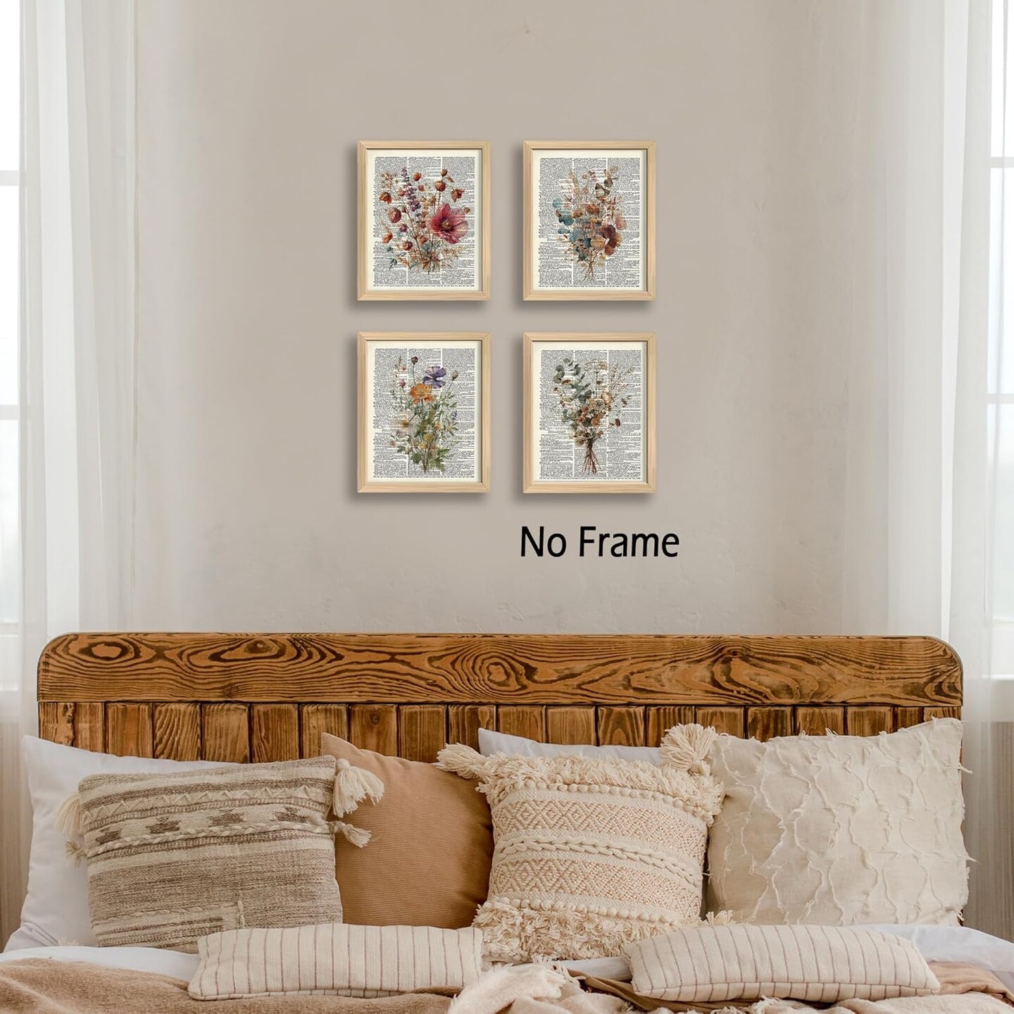 Summer Retro Floral Wall Decor Set of 4, Vintage Wildflower Artwork Poster, Rustic Botanical Flowers Wall Decor for Living Room, Bedroom, Office, Farmhouse Decorations, 8&#x22;x10&#x22; (Unframed)
