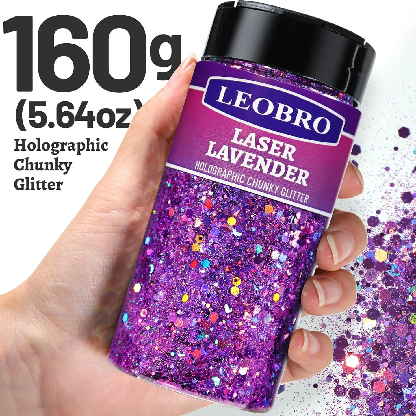 Purple Glitter, 160g/5.64oz Holographic Chunky Glitter for Crafts, Resin, Nail Body, Tumblers, Party Decorations