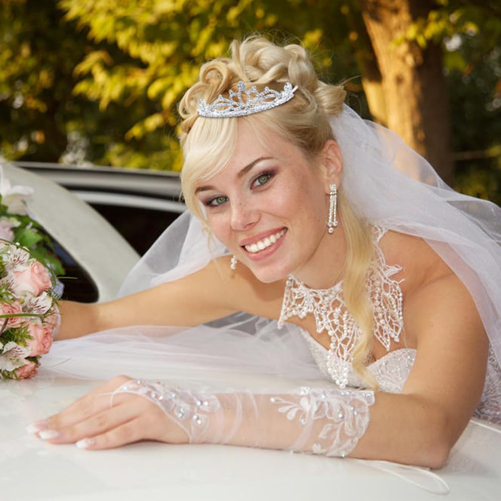 6 Pack Decorative Sparkling Rhinestone Silver Metal Crown Headbands Tiaras Wedding Bridal Birthday Party Prom Headpieces Hair Accessories for Women Flower Girls Teens Kids