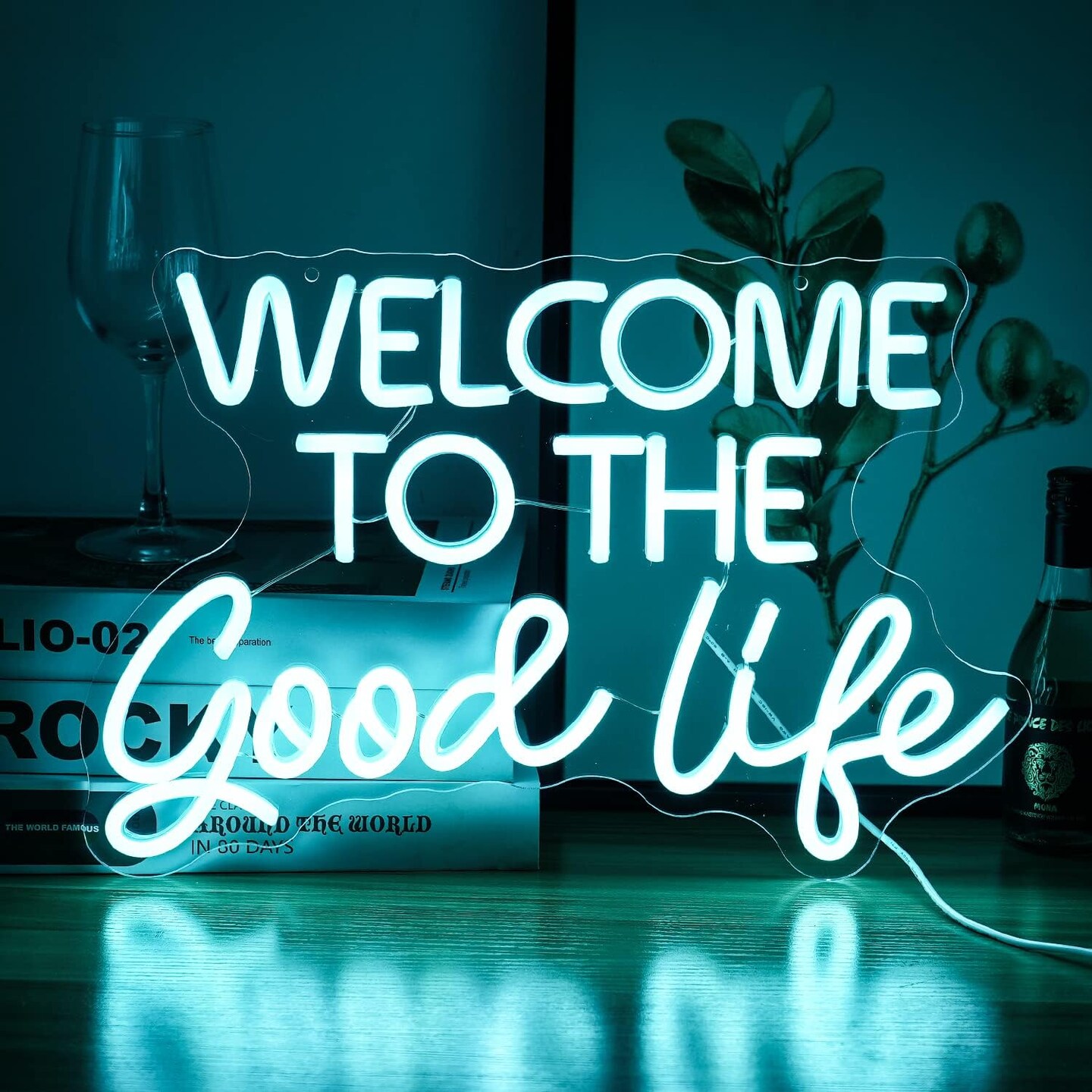 Summer &#x22;Welcome To The Good Life&#x22; Neon Sign &#x2013; Ice Blue LED Light, Dimmable, USB Powered, 16.5&#x2019;&#x2019; x 11&#x2019;&#x2019; &#x2013; Cool Wall Decor for Beach Parties, Poolside Hangouts, Kids Rooms, and Summer Gifts