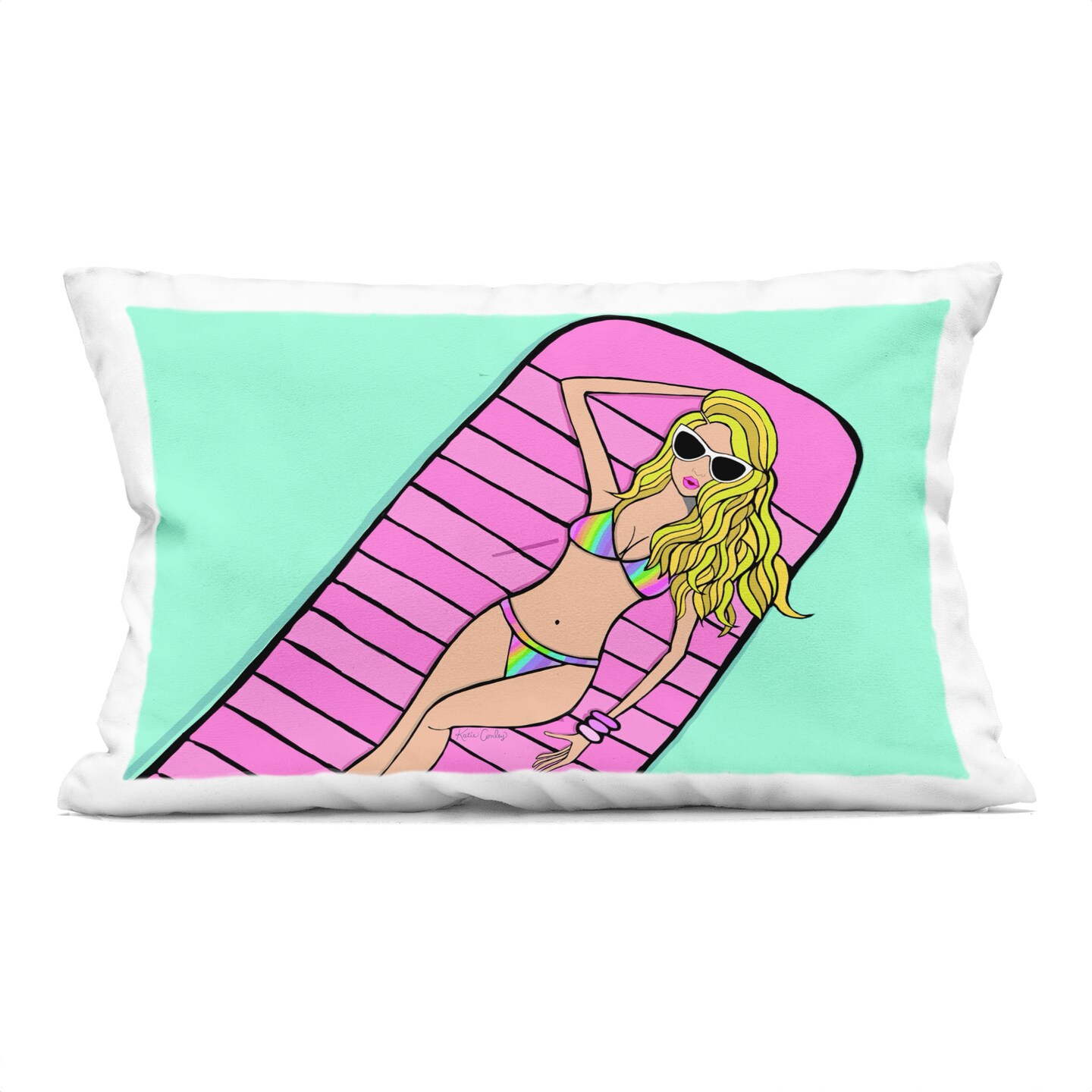 Stupell Industries Trendy Girl on Pool Float Decorative Printed Pillow design by Katie Conley, 14 x 7 x 20