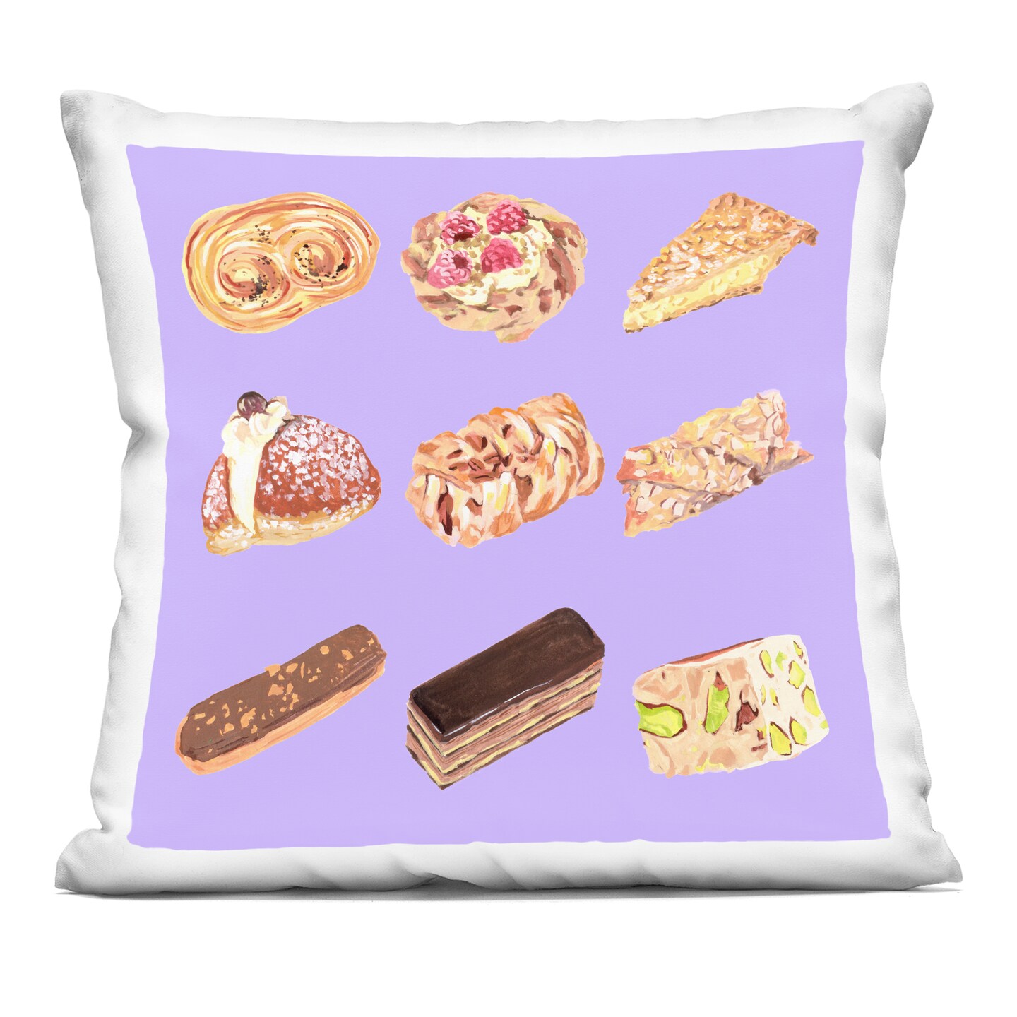 Stupell Industries Bakery Goods on Purple Decorative Printed Pillow design by Melissa Wang, 18 x 7 x 18