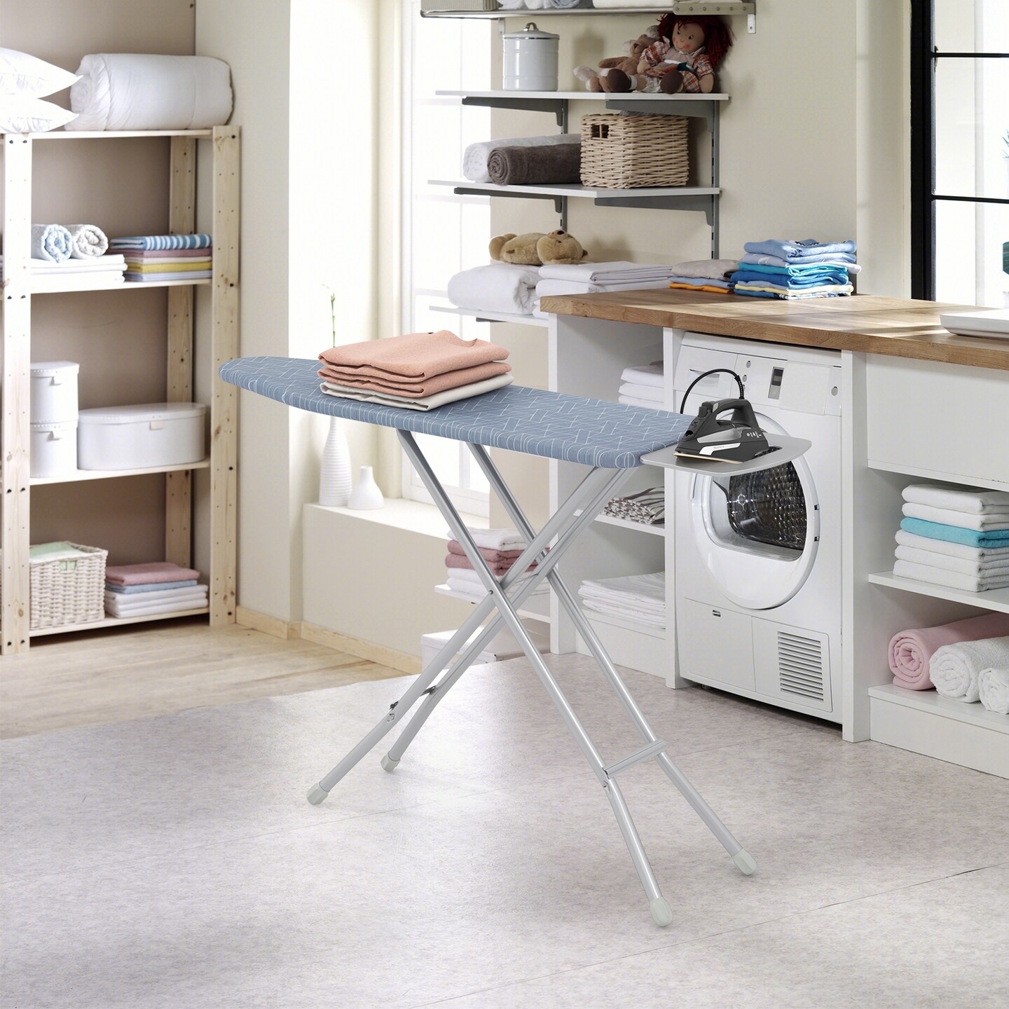 Adjustable Ironing Board &#x2013; 7-Height Carbon Steel Iron Table with Heat-Resistant Cover &#x26; Iron Rest