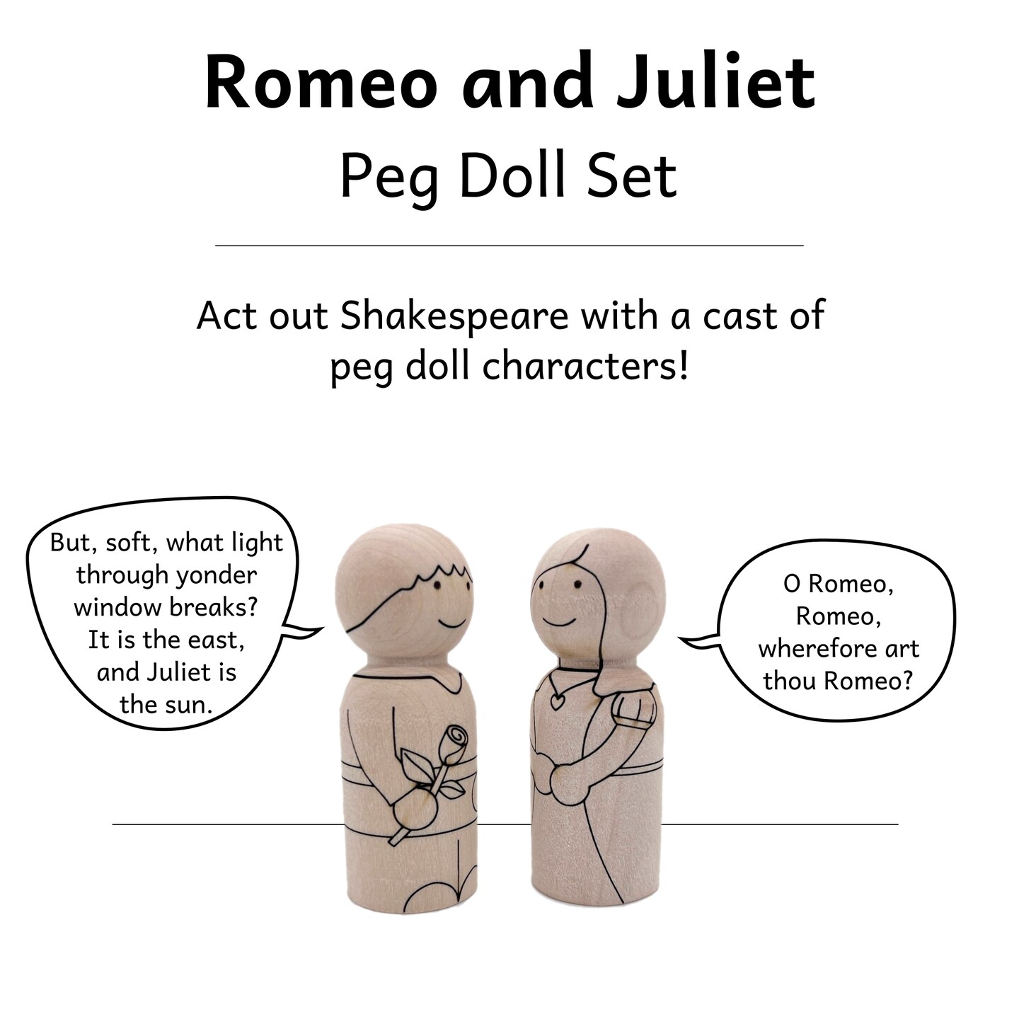 Romeo and Juliet Peg Doll Set by Pegsies&#x2122;