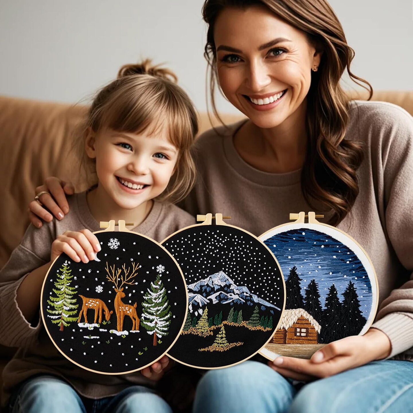 Embroidery Kit for Beginner Adults, Counted Stamped Cross Stitch kit for Adult Beginner, Hand Embroidery Starter Kits with Pattern, 3 Embroidery Hoop, Fabric (Attached Teaching Video QR Code)
