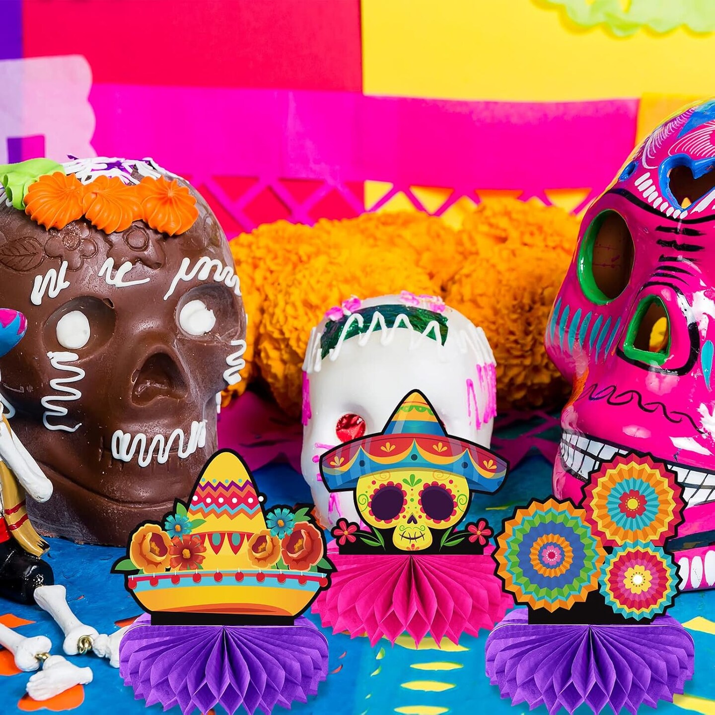 12 Pieces Fiesta Honeycomb Table Centerpiece, Cinco De Mayo Party Table Decorations, 8 Inch Mexican Table Centerpiece for Mexican Fiesta Decorations Theme Party Supplies