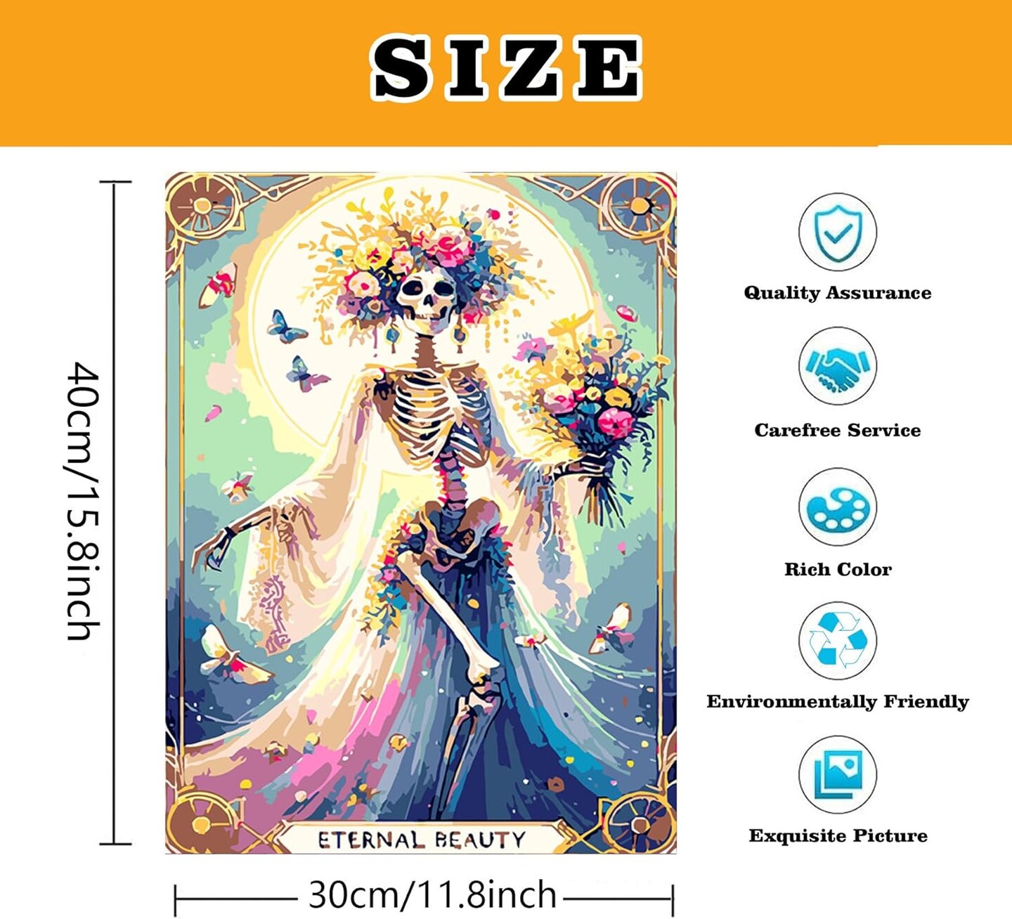 Skull Paint by Numbers Kit - Skeleton Theme, Easy for Adults &#x26; Beginners - 16x12 inch (Eternal Beauty)