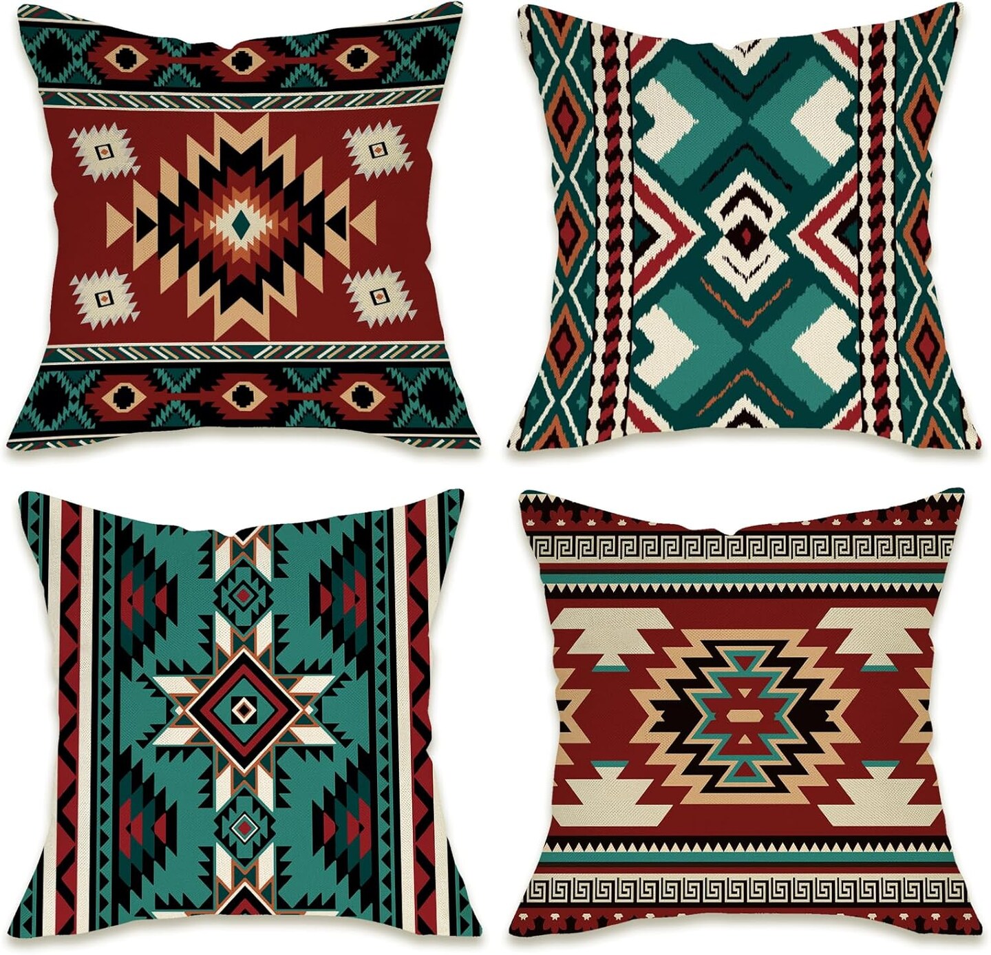 Fahrendom Southwest Native American Indian Decorative Throw Pillow Covers 18 x 18 Set of 4, Boho Vintage Aztec Navajo Tribal Porch Outdoor Pillowcase, Western Geometric Couch Cushion Case Home Decor