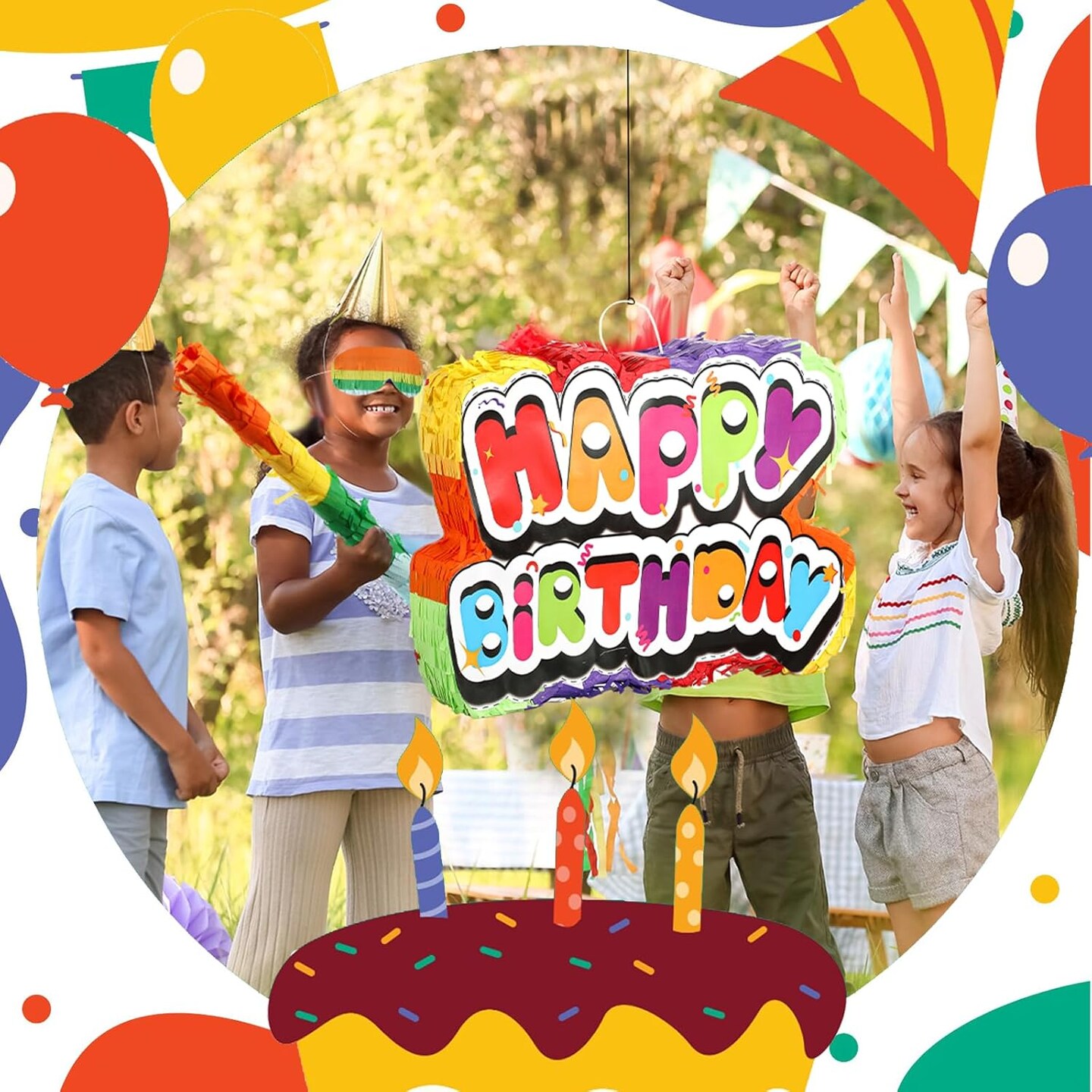120 Pcs Birthday Pi&#xF1;ata Boy and Girl Colorful Birthday Party Supplies with Blindfold Stick and Confetti Small Pi&#xF1;ata for Anniversary Cinco De Mayo Fiesta Party Decor