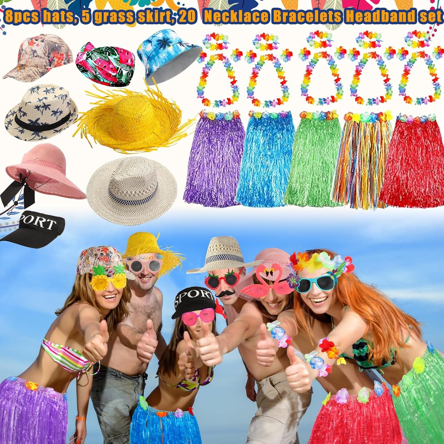 Bulk Summer Hawaiian Photo Booth Props