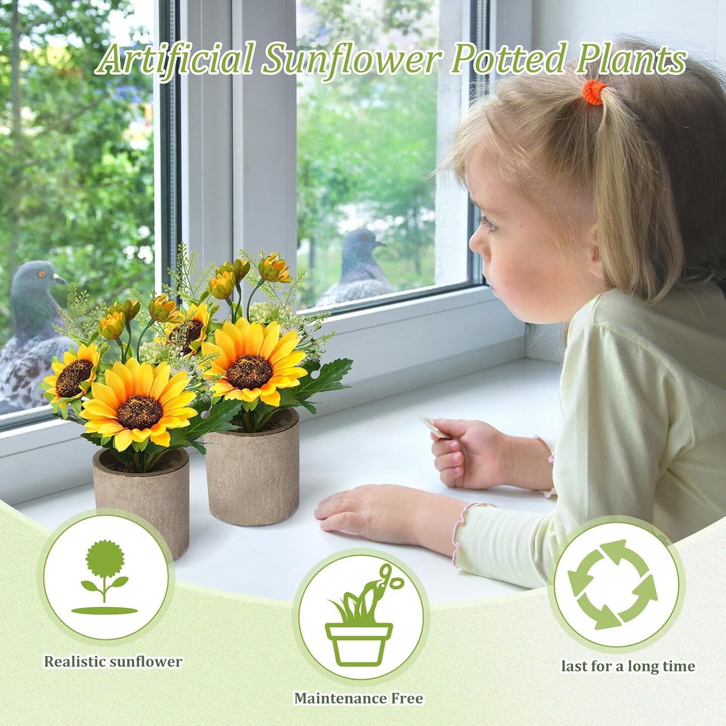 Summer Sunflower Floral Arrangements&#x2013; 10 Pcs Artificial Flowers in Rustic Pots, Faux Sunflower Centerpieces for Seasonal Home &#x26; Kitchen Displays
