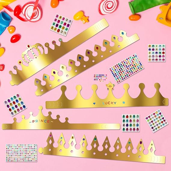 33 Pieces Paper Crowns Set Paper Prince Princess Crown Hats DIY Party Crowns Make Your Crowns With Gem Number Letter Stickers
