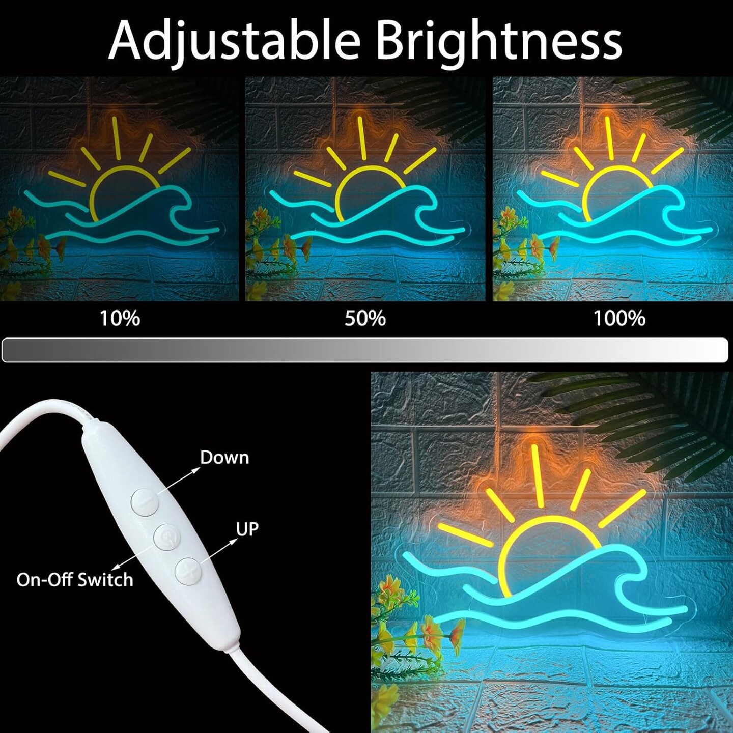 Summer Sunrise Sunset Neon Sign, Dimmable Sun Sea Wave LED Neon Light for Wall Decor, USB Powered Ocean Surf Neon Signs, Acrylic Sun Sign for Bedroom Living Room Bar Cafe Game Room Birthday Party