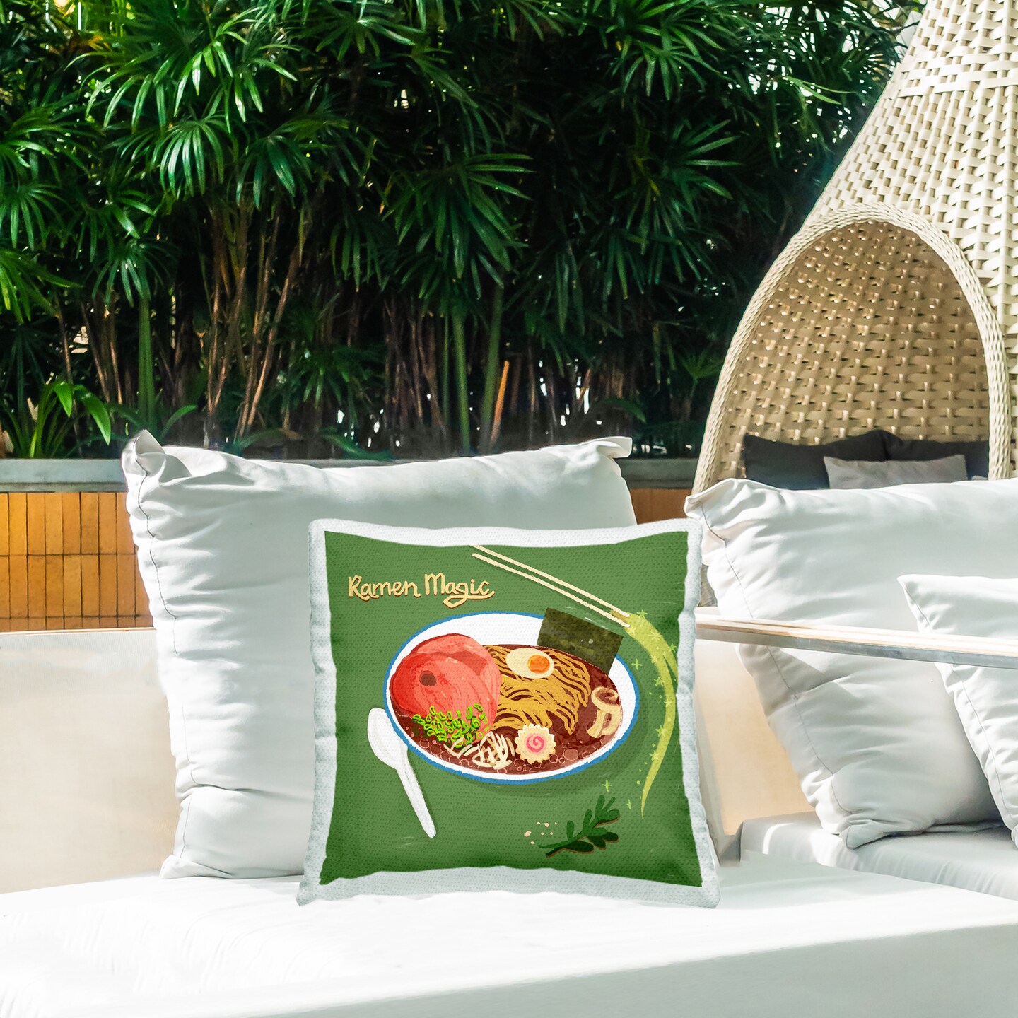Stupell Industries Ramen Magic International Meal Outdoor Printed Pillow design by Juliet Rose Philips , 18 x 7 x 18