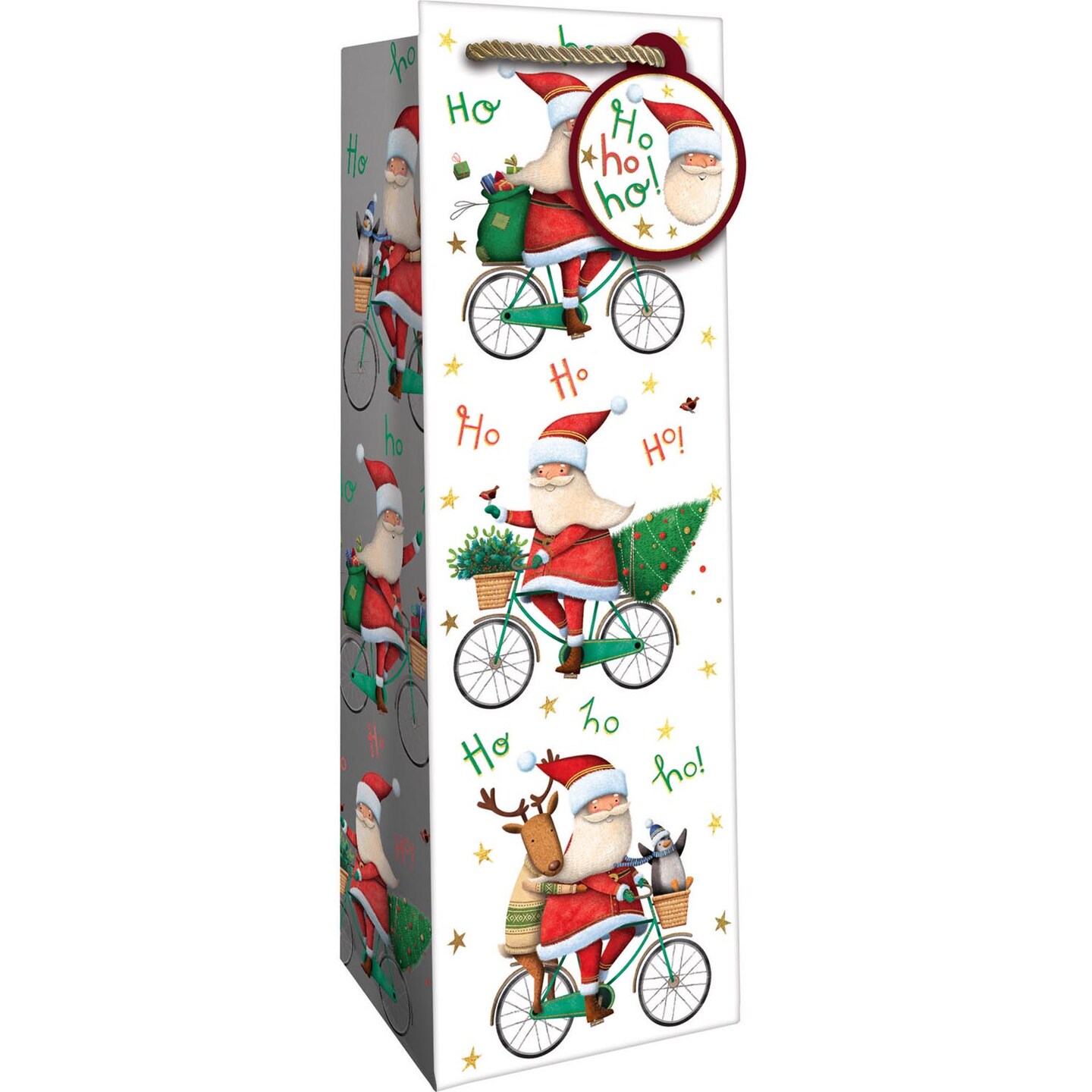 Pack/6: Santa Bicycle Wine Bag - 4-1/2 x 4-1/2 x 14&#x22;
