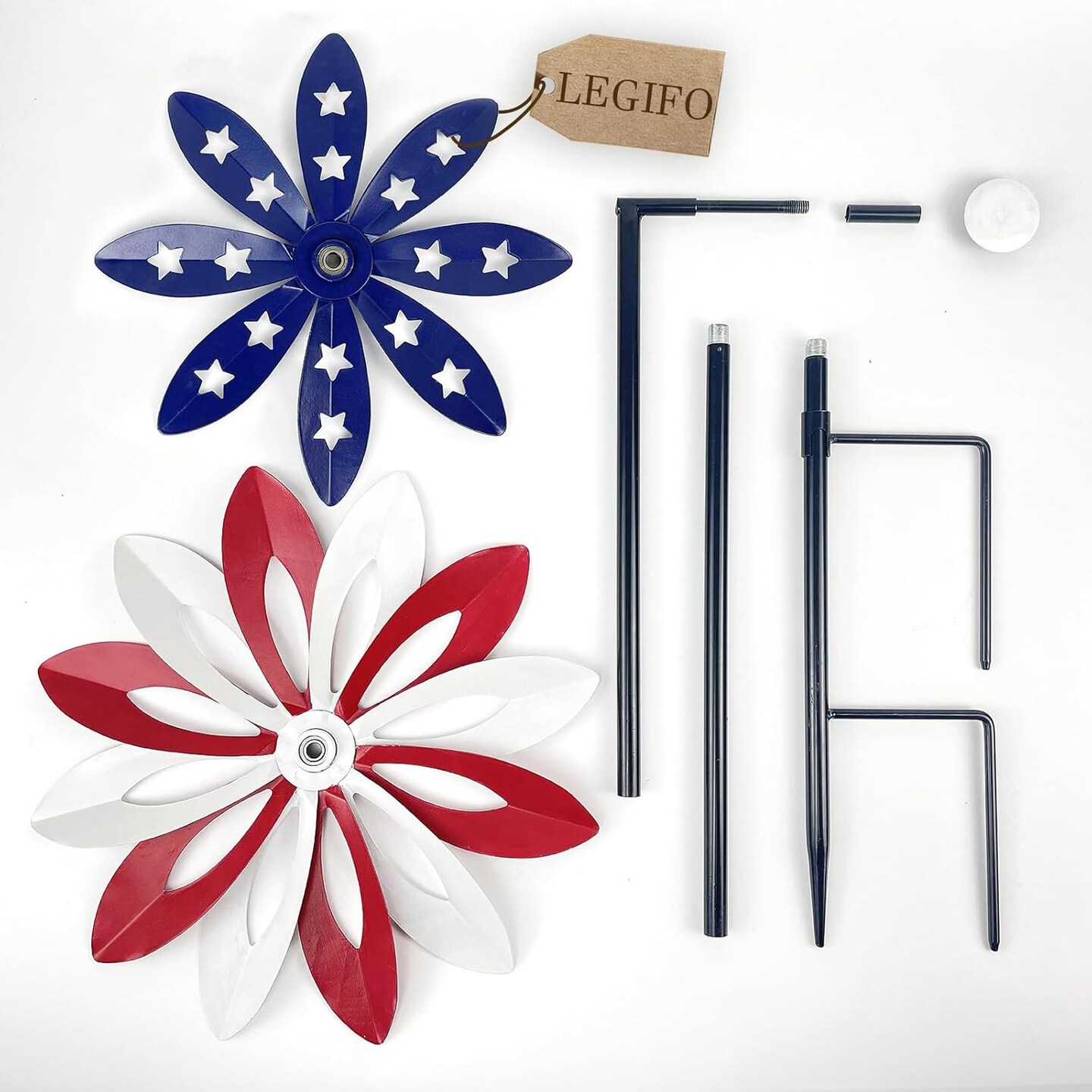 Wind spinners outdoor metal with patriotic, magical garden windmill decor kinetic sculptures for yard garden lawn, American flag pinwheel decorations