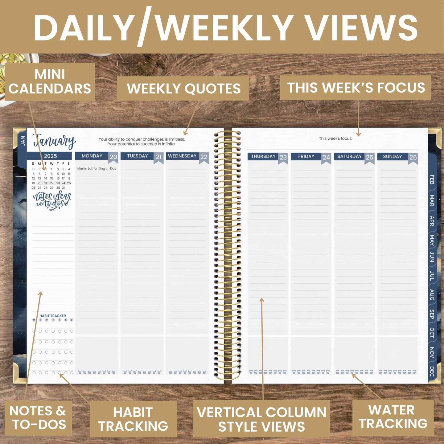 bloom daily planners 2025 Vision Planner, 7.5" x 9", Midnight Sky