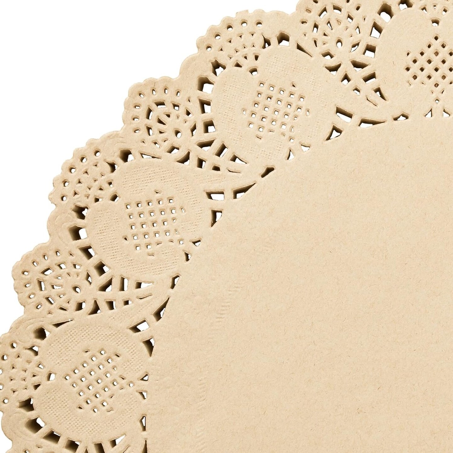 250 Pack Round Paper Placemats for Cakes, Desserts, Light Brown Doilies for Food, Formal Events (12 in)