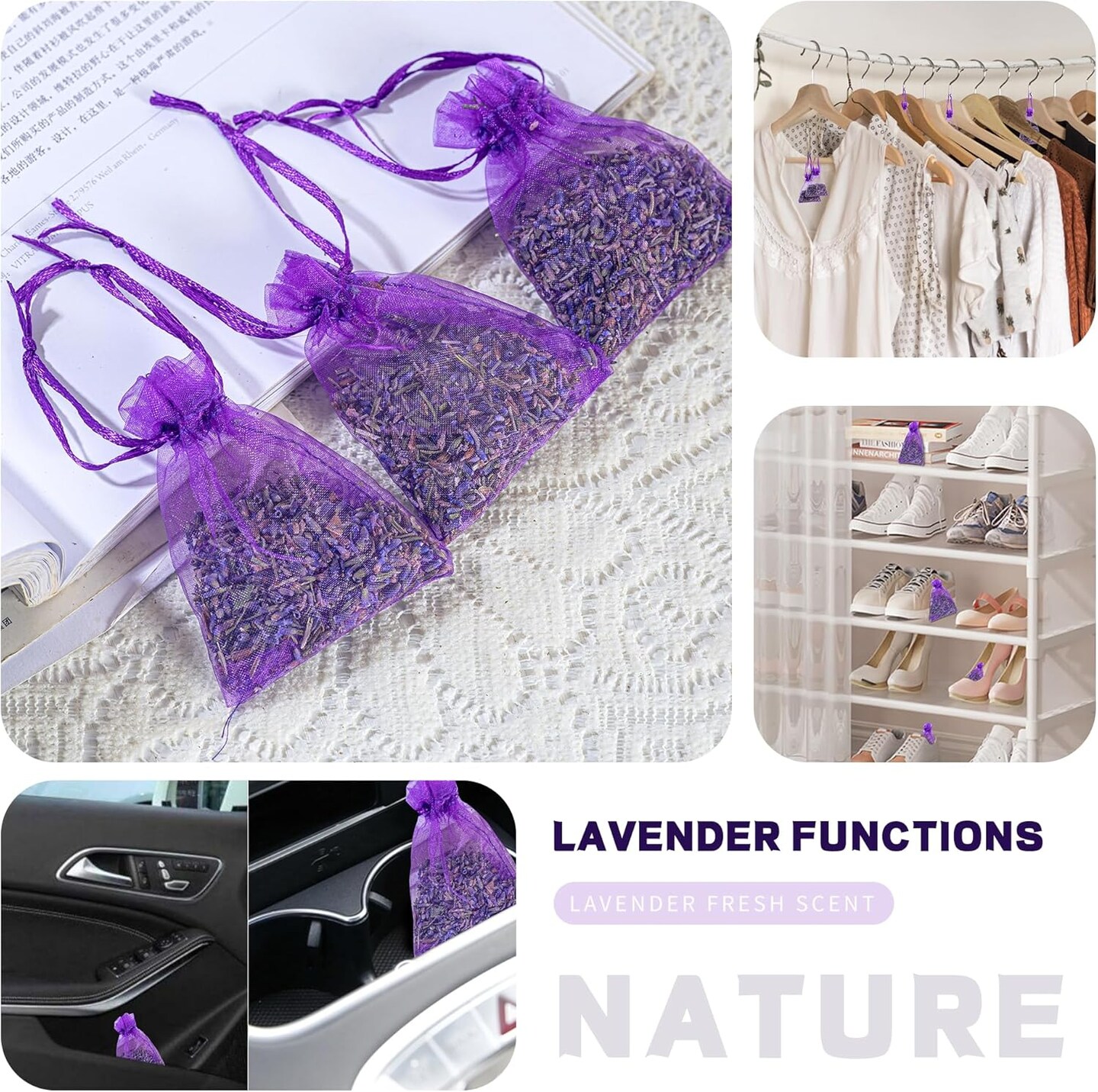 Dried Lavender Bundles | Natural Dried Lavender Flowers 2 Bundles Pack 200 Stems Home Fragrance Dry Lavender for Home &#x26; Wedding Decoration, Photo Props