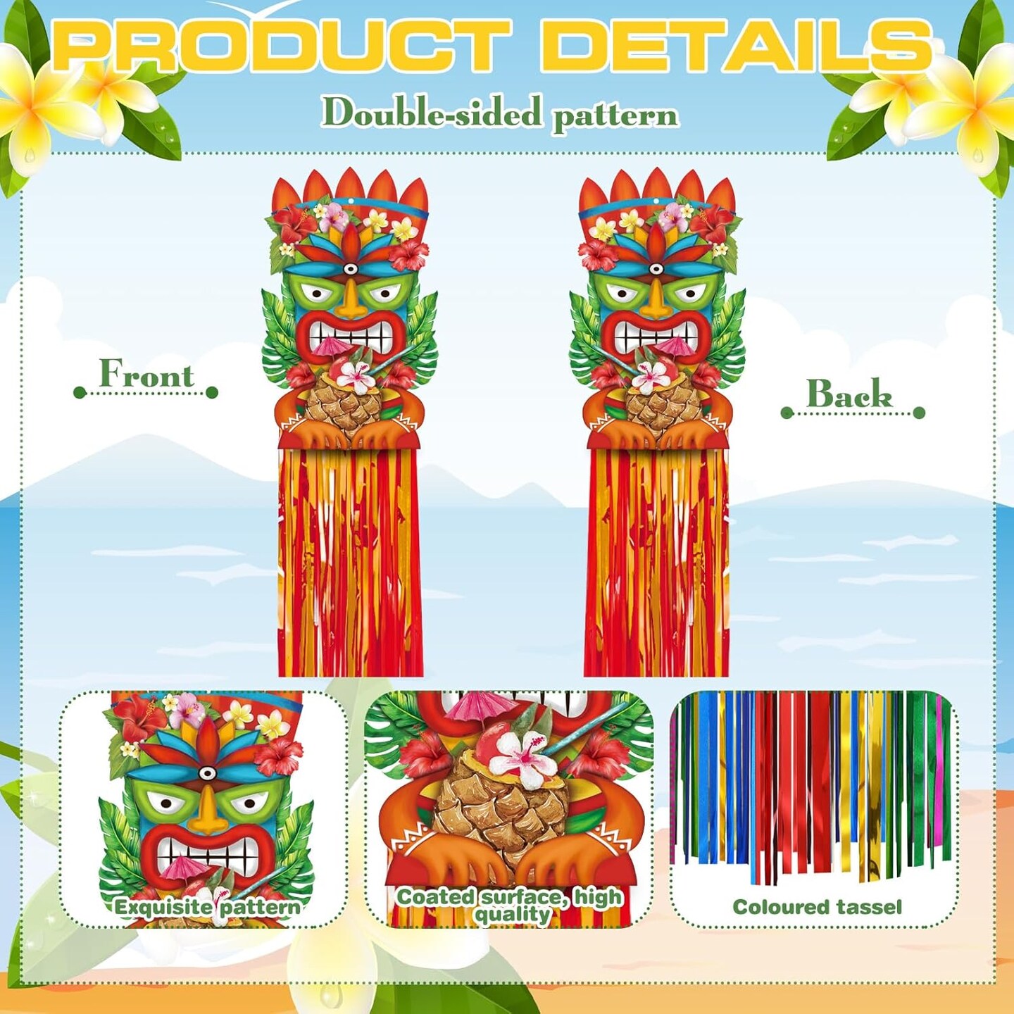 8 Pcs Summer Hawaiian Luau Party Decoration Tiki Totem Hanging Decorations with Tassels for Aloha Hawaii Luau Tropical Birthday Party Supplies