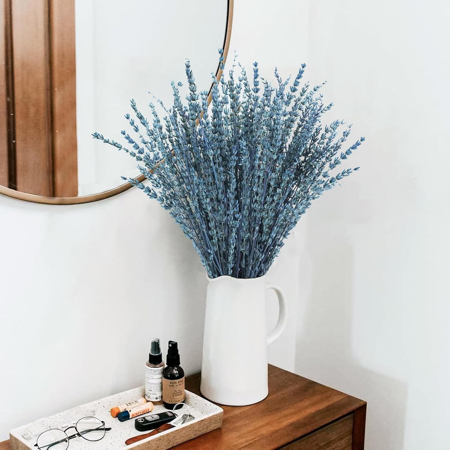 Dried Lavender Flowers, 16&#x22; Dried Lavender Bundles Dried Blue Flowers Preserved Lavender Stems Bouquet for Shower Weeding Home Fragrance Vase Crafts Decor, 200g(7.05oz)