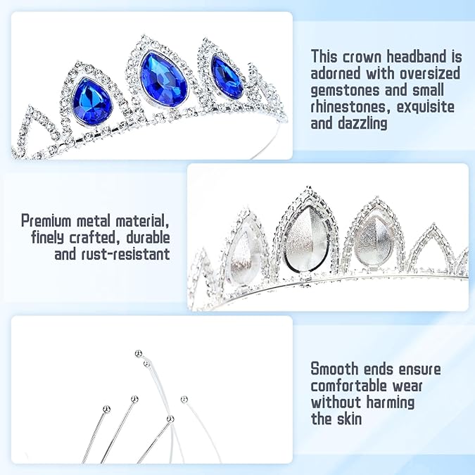 8 Pieces Silver Metal Sparkly Waterdrop Rhinestone Princess Crown Headbands Tiaras Wedding Birthday Party Prom Headpieces