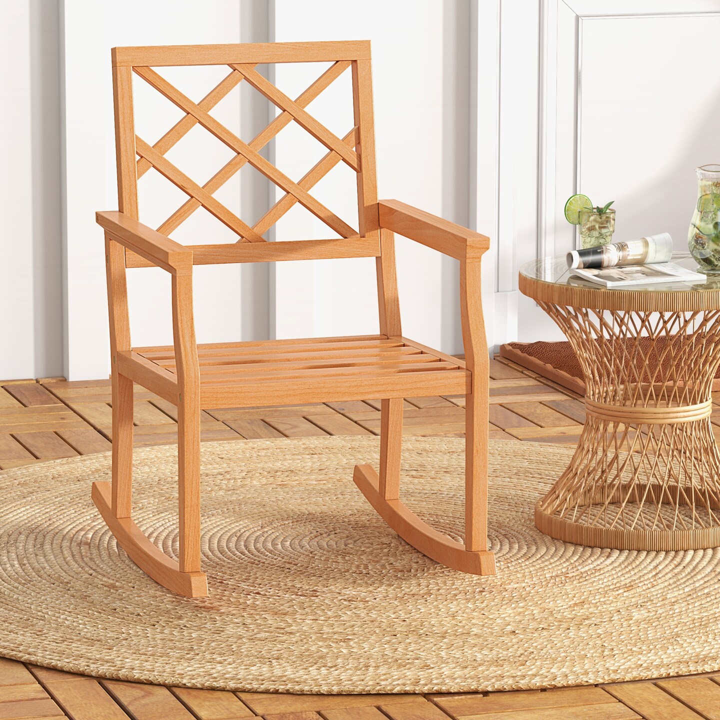 Solid Teak Wood Outdoor Rocking Chair – Oversized Porch Rocker with Ergonomic Design
