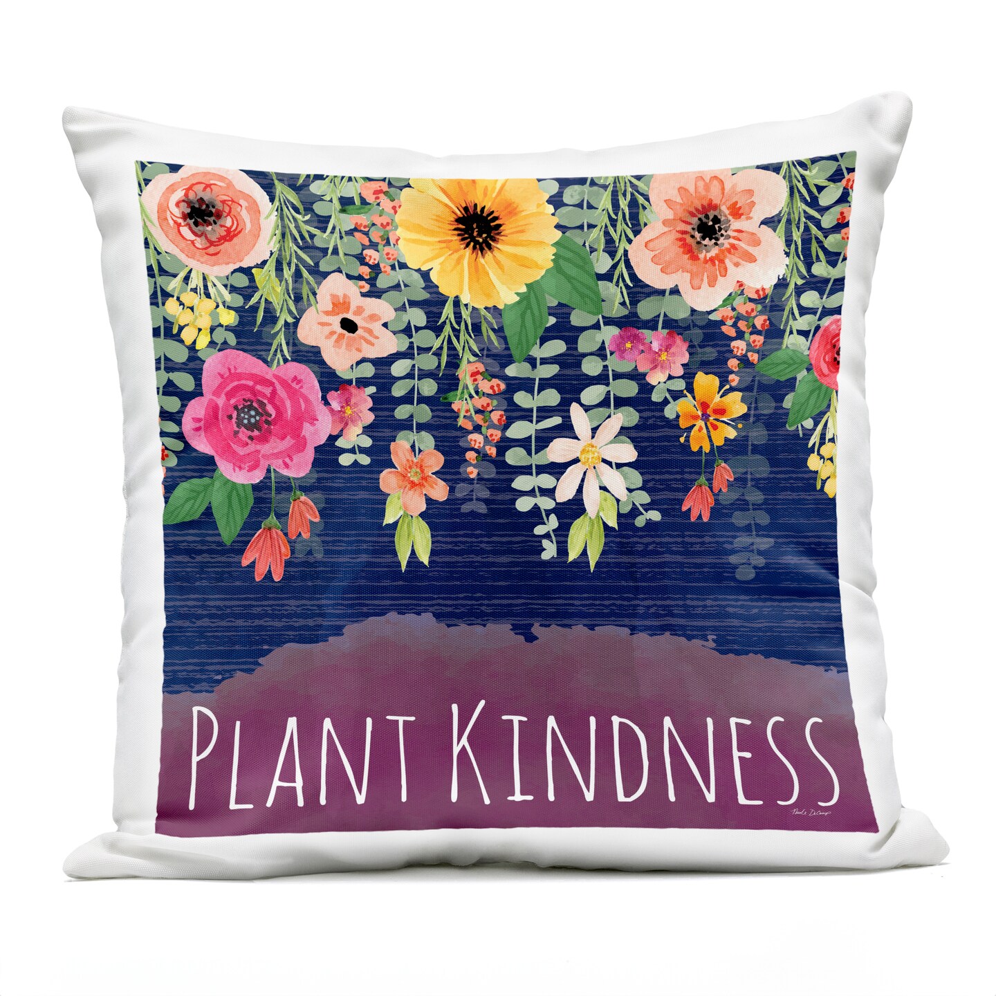 Stupell Industries Plant Kindness with Florals Outdoor Printed Pillow design by Nicole DeCamp, 18 x 7 x 18