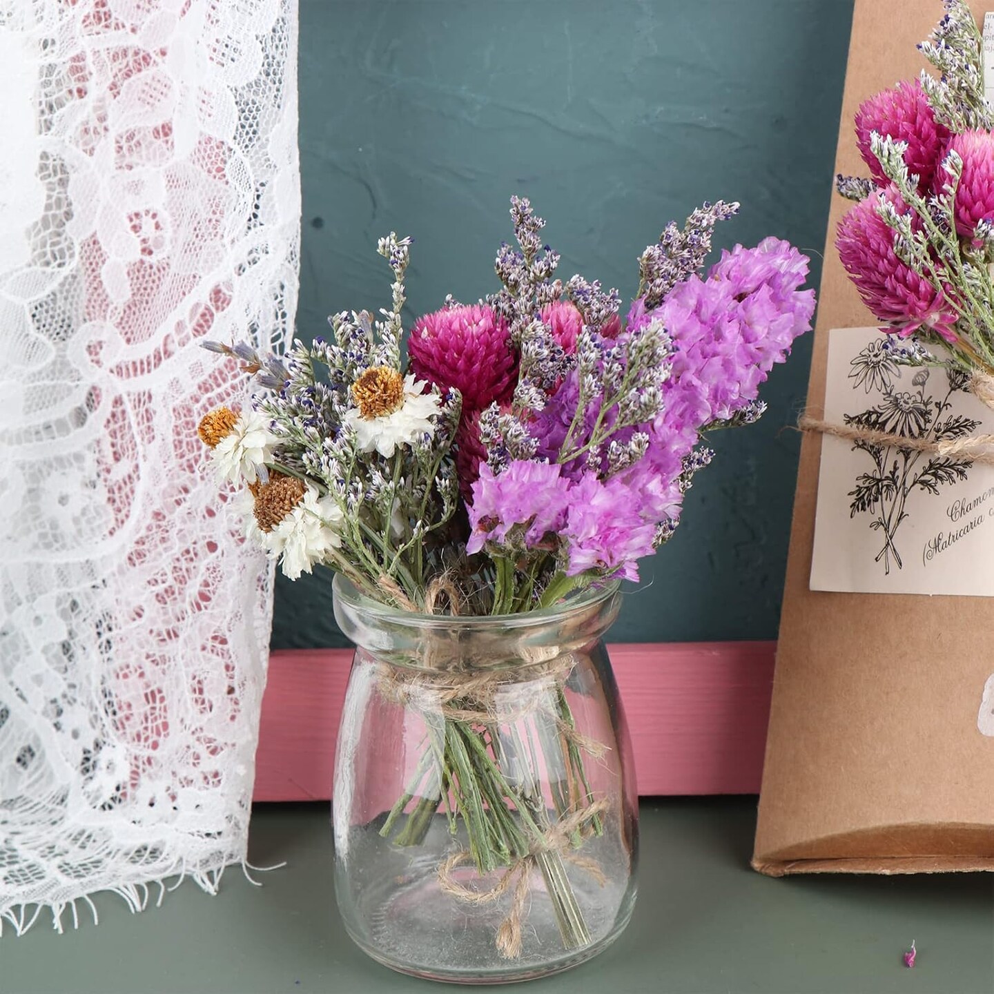 8 Pcs Mini Flower Bouquets Purple Natural Dried Flowers Bouquet Dry Flower&#x26;Leaves Lavender Dried Embossing Flower Bundles Plant Stem Bunch for DIY Craft,Photo Props,Wedding Decoration