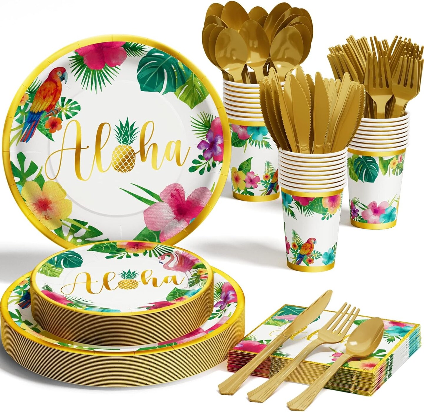Hawaiian Tropical Luau Party Decorations Supplies - 175 PCS Aloha Birthday Disposable Dinnerware Set