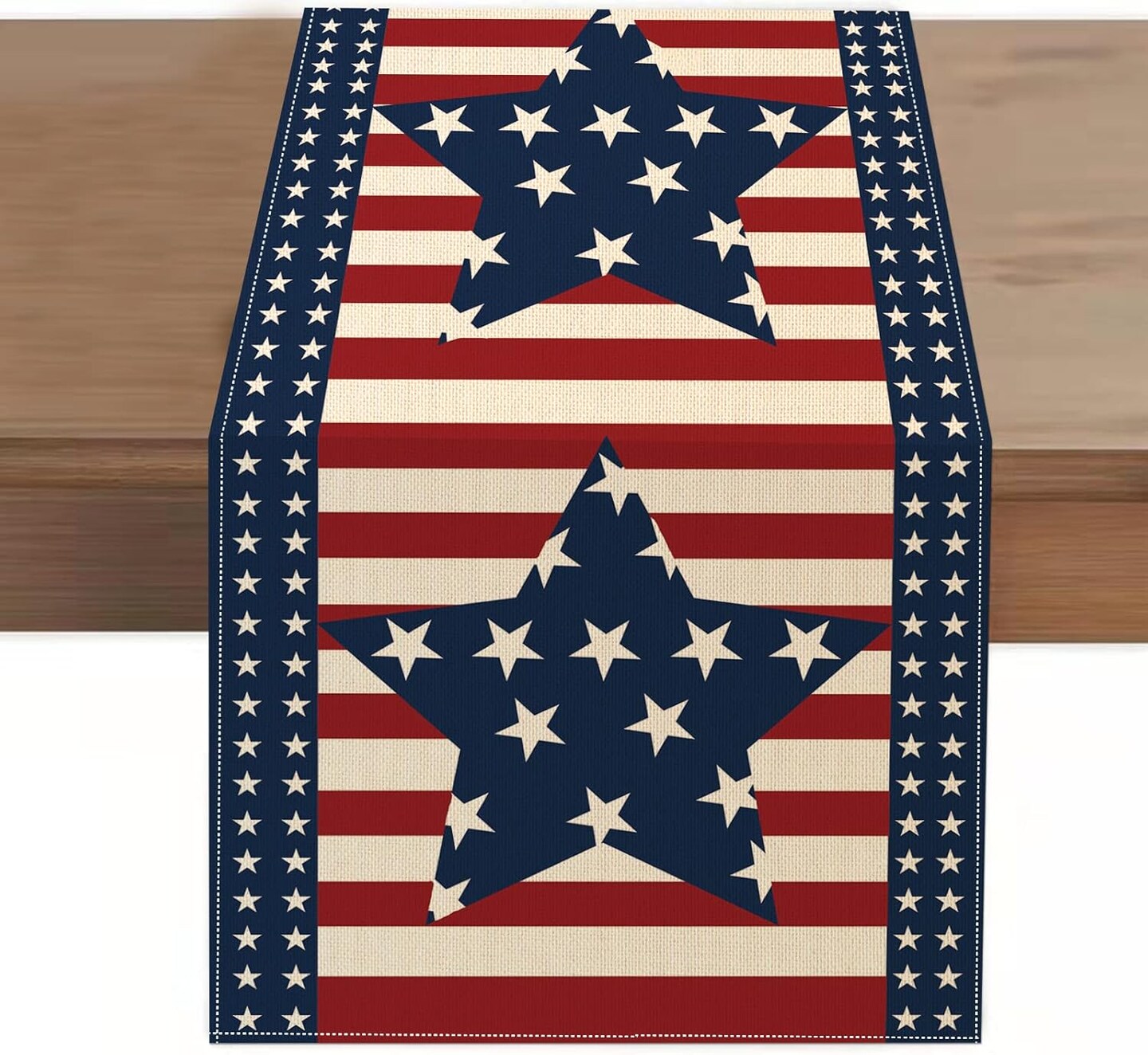 4th of July Table Runner 13 x 72 Inches, Patriotic Memorial Independence Day Decoration Linen Table Runners for Farmhouse Kitchen Dining (13&#x201D; x 72&#x201D;, Blue/Star)